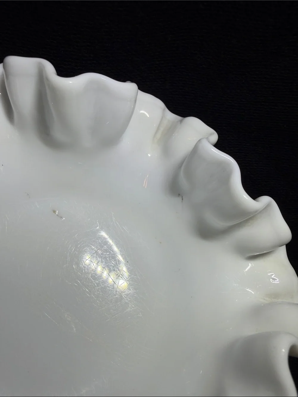 Vintage Fenton Milk Glass Hobnail Bowl With Ruffled Edge ashtray
